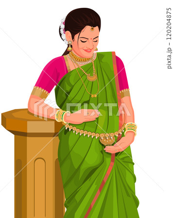 Indian pregnant woman, Concept for pregnancy.Indian woman in traditional saree. 120204875