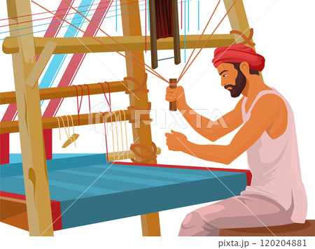 Traditional handloom weaver, village local weavers making cloth for scarves Traditional handloom weaver, village local weavers making cloth for scarves 120204881