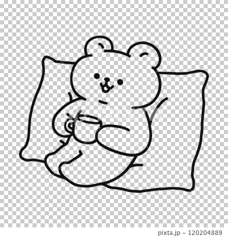Bear relaxing on a cushion - Line drawing 120204889