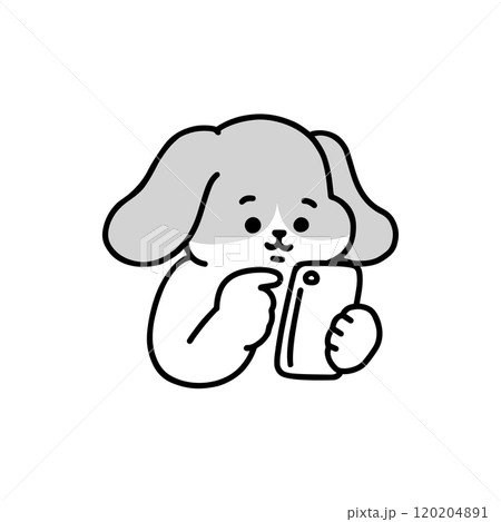 スマートフォンを操作する犬 線画 スマートフォンを操作する犬 線画 120204891