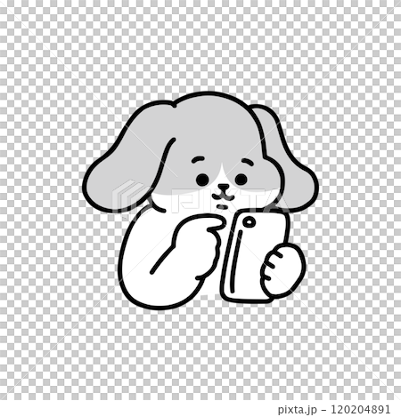スマートフォンを操作する犬 線画 スマートフォンを操作する犬 線画 120204891