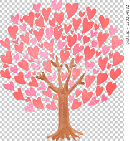 一棵粉紅色的樹，許多心聚集在一起，帶有水彩的感覺 120204982