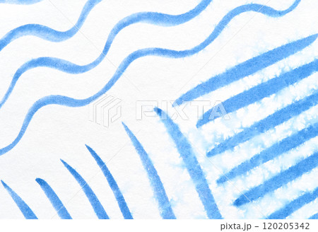 Abstract blue watercolor design with wavy and linear patterns on white Abstract blue watercolor design with wavy and linear patterns on white 120205342