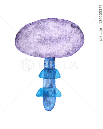 Watercolor abstract mushroom shape design in purple and blue on white background Watercolor abstract mushroom shape design in purple and blue on white background 120205373