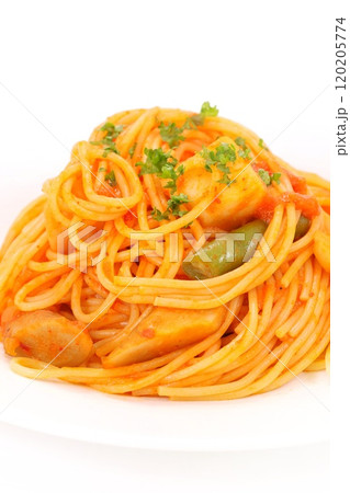 パスタ　スパゲッティ　トマトソース　明るい背景 120205774