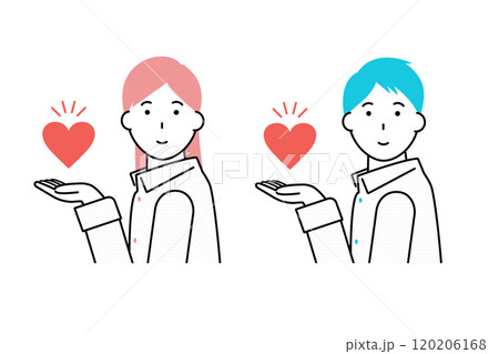 ハートを掲げる若い男性と女性 120206168