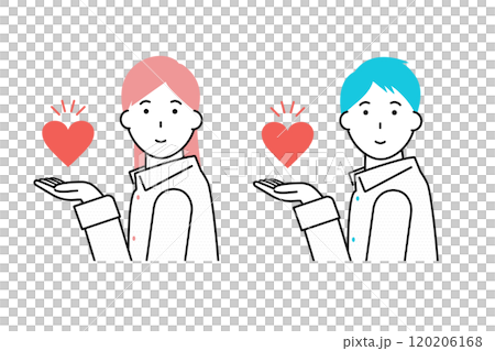 ハートを掲げる若い男性と女性 120206168