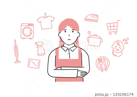 様々な家事・育児に嫌気がさす主婦のイメージイラスト 120206174