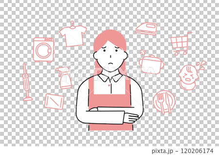 様々な家事・育児に嫌気がさす主婦のイメージイラスト 120206174