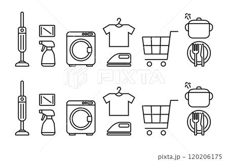 掃除・洗濯など様々な家事を表すアイコンのセット素材 120206175