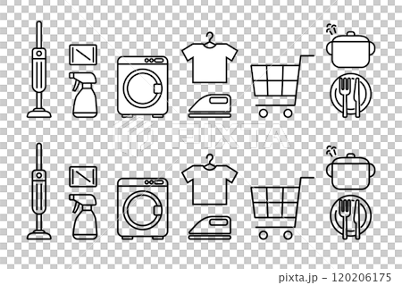 掃除・洗濯など様々な家事を表すアイコンのセット素材 120206175