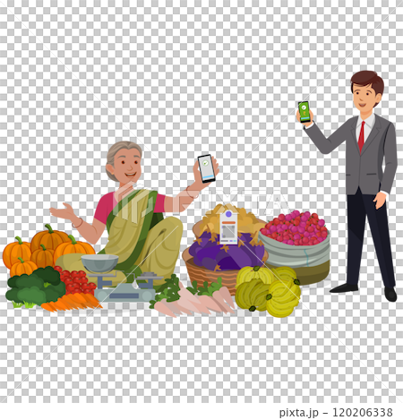 Indian-Vegetable-Vendor, Old Woman selling vegetables using UPI 120206338