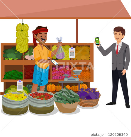 Indian-Vegetable-Vendor, selling vegetables using UPI 120206340