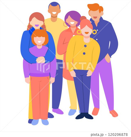Family, Diverse families celebrate. Happy people have fun together. Positive parents, couple with funny kids, Modern Design Illustration, trends illustration 120206878