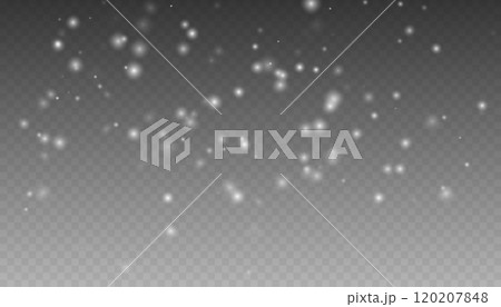 Christmas snowflakes on a transparent background. Snow flakes, snow background. Snow flakes, snow background. heavy snowfall, snowflakes in different shapes and forms. 120207848