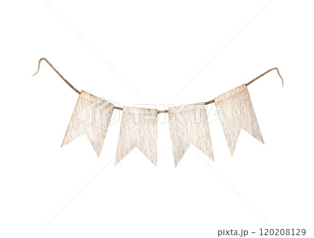 Watercolor beige garland isolated on white background. Hand drawn Decorative design element for girl Nursery wall art or childish greeting cards, invitation Watercolor beige garland isolated on white background. Hand drawn Decorative design element for girl Nursery wall art or childish greeting cards, invitation 120208129