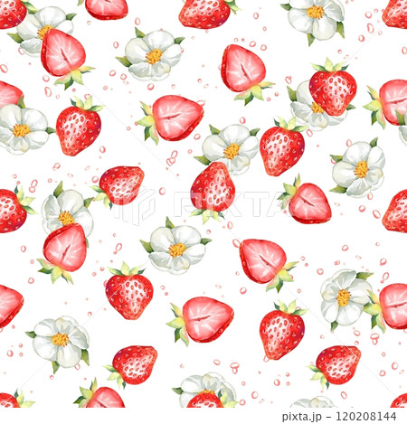 Red strawberries and flowers seamless pattern on white background Red strawberries and flowers seamless pattern on white background 120208144