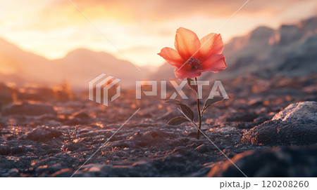 荒野に咲く一輪の花 - 希望と強さの象徴	 120208260