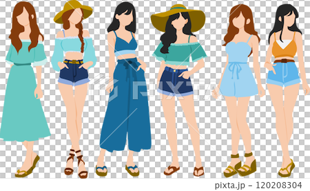 Illustration set of women wearing summer clothes 120208304