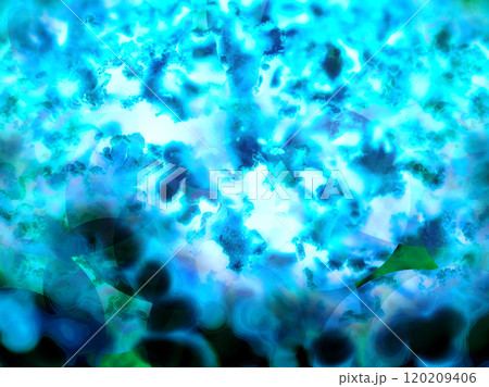 縮れてシワシワの青黒い生物的テクスチャーが透過、淡反射する抽象イメージ 120209406