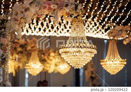 Great place for evening wedding ceremony. Large crystal lamps decorate the location Great place for evening wedding ceremony. Large crystal lamps decorate the location 120209422