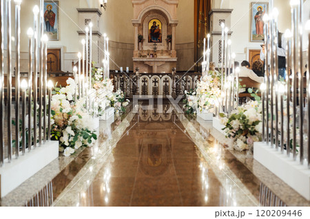 Large bright hall of the Armenian church in Ukraine 120209446