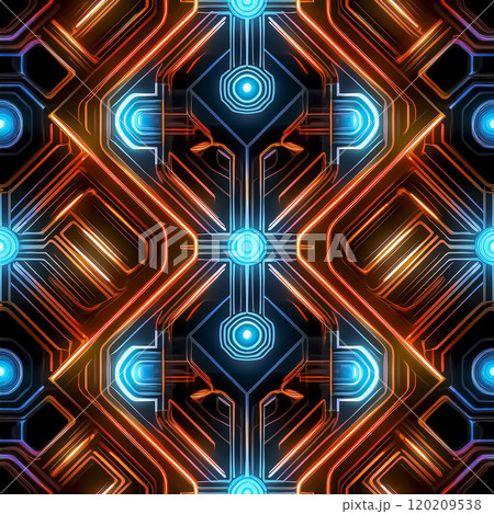 繰り返しシームレスな基盤のイラスト素材　水色　オレンジ色 120209538