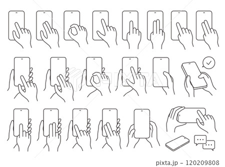 スマホを操作する手のアイコンセット2(モノクロ) スマホを操作する手のアイコンセット2(モノクロ) 120209808