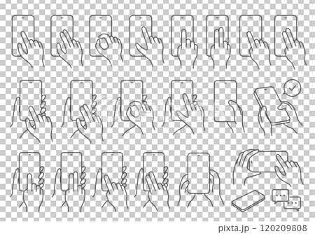 スマホを操作する手のアイコンセット2(モノクロ) スマホを操作する手のアイコンセット2(モノクロ) 120209808
