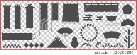 Simple Japanese style, Japanese pattern frame, icon material set, vector illustration, monochrome, black and white, white background 120209894