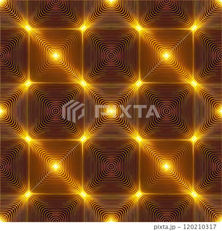 カラフルな万華鏡の繰り返しシームレス模様のイラスト背景素材　オレンジ色　金色　 120210317