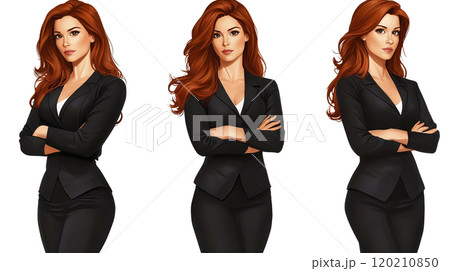 Confident businesswoman with arms crossed posing in stylish suit Confident businesswoman with arms crossed posing in stylish suit 120210850