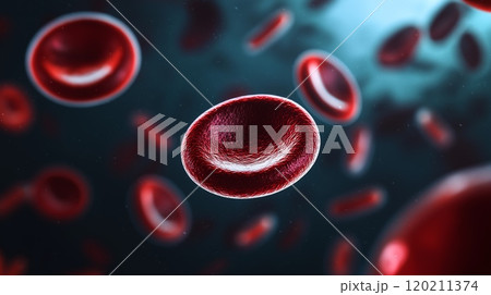 Blood platelets. Microscopic view of blood cells, leukocytes, erythrocytes. 120211374