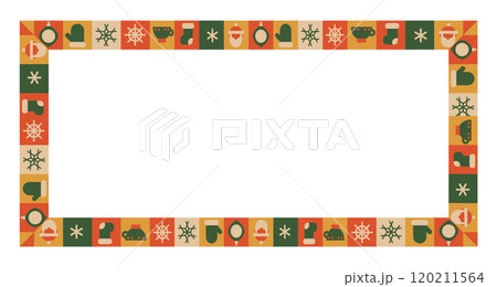 Geometric tiles for Christmas design. Rectangle ornate composition. festive mosaic frame Geometric tiles for Christmas design. Rectangle ornate composition. festive mosaic frame 120211564