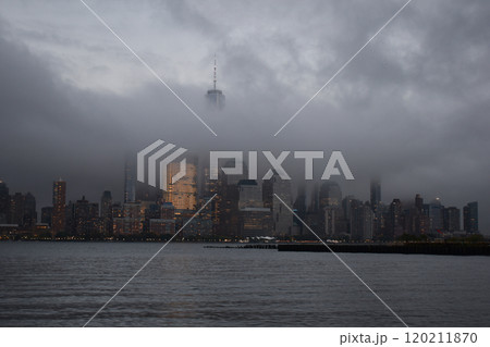 the skyscrapers of Manhattan, NYC, NY, USA, beautiful dramatic cityscape 120211870