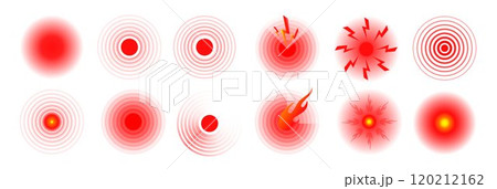Set of vector Pain icons. Pain red circles isolated. Ache localization icons 120212162
