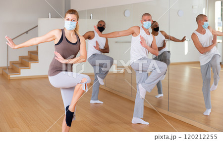 People in protective masks learning swing steps at class People in protective masks learning swing steps at class 120212255