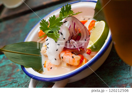Vietnamese seafood ceviche in coconut milk 120212506