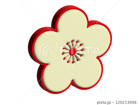 シンプルな梅の花のアイコン素材 3D・イラスト（斜め） 120213098