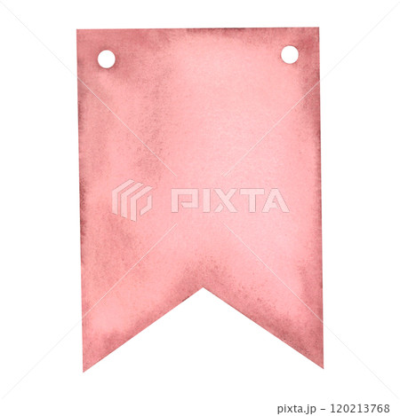 Rectangle dusty pink pennant flag with pointed double end. Hand drawn watercolor illustration of element for decoration on isolated background. Blank template for branding or text. Rectangle dusty pink pennant flag with pointed double end. Hand drawn watercolor illustration of element for decoration on isolated background. Blank template for branding or text. 120213768