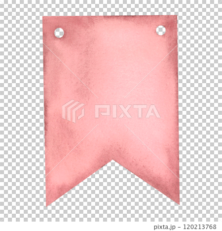 Rectangle dusty pink pennant flag with pointed double end. Hand drawn watercolor illustration of element for decoration on isolated background. Blank template for branding or text. Rectangle dusty pink pennant flag with pointed double end. Hand drawn watercolor illustration of element for decoration on isolated background. Blank template for branding or text. 120213768