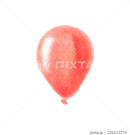 Balloon soft red hue. Hand drawn watercolor illustration of decoration element on white isolated background. Perfect for baby showers, birthday celebration invitations or anniversary decoration. Balloon soft red hue. Hand drawn watercolor illustration of decoration element on white isolated background. Perfect for baby showers, birthday celebration invitations or anniversary decoration. 120213774