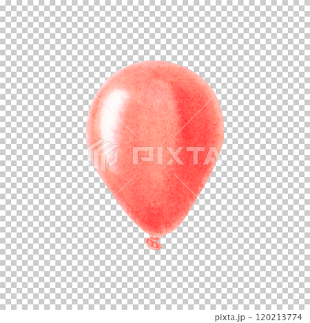 Balloon soft red hue. Hand drawn watercolor illustration of decoration element on white isolated background. Perfect for baby showers, birthday celebration invitations or anniversary decoration. Balloon soft red hue. Hand drawn watercolor illustration of decoration element on white isolated background. Perfect for baby showers, birthday celebration invitations or anniversary decoration. 120213774