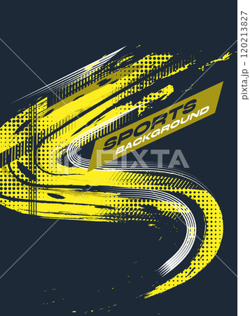 Sport Cover or Poster Design with Yellow Brush Strokes and Halftone Effect on Blue Background. Abstract Grunge Sport Background Sport Cover or Poster Design with Yellow Brush Strokes and Halftone Effect on Blue Background. Abstract Grunge Sport Background 120213827