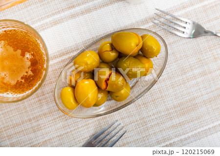 Pickled green olives with a stone Pickled green olives with a stone 120215069