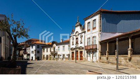 Cobbled street of Portuguese city of Mirandela with church Cobbled street of Portuguese city of Mirandela with church 120215398