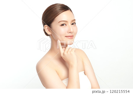 Beautiful young asian woman with clean fresh skin on white background, Face care, Facial treatment, Cosmetology, beauty and spa, Asian women portrait. 120215554