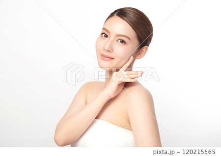 Beautiful young asian woman with clean fresh skin on white background, Face care, Facial treatment, Cosmetology, beauty and spa, Asian women portrait. 120215565
