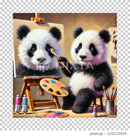 自画像を描く絵描きさんパンダ　Generative AI 120215934
