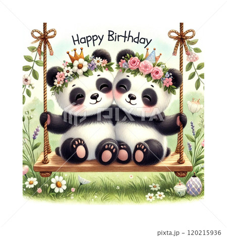 Happy birthday 誕生日おめでとう　パンダ柄　Generative AI　 120215936